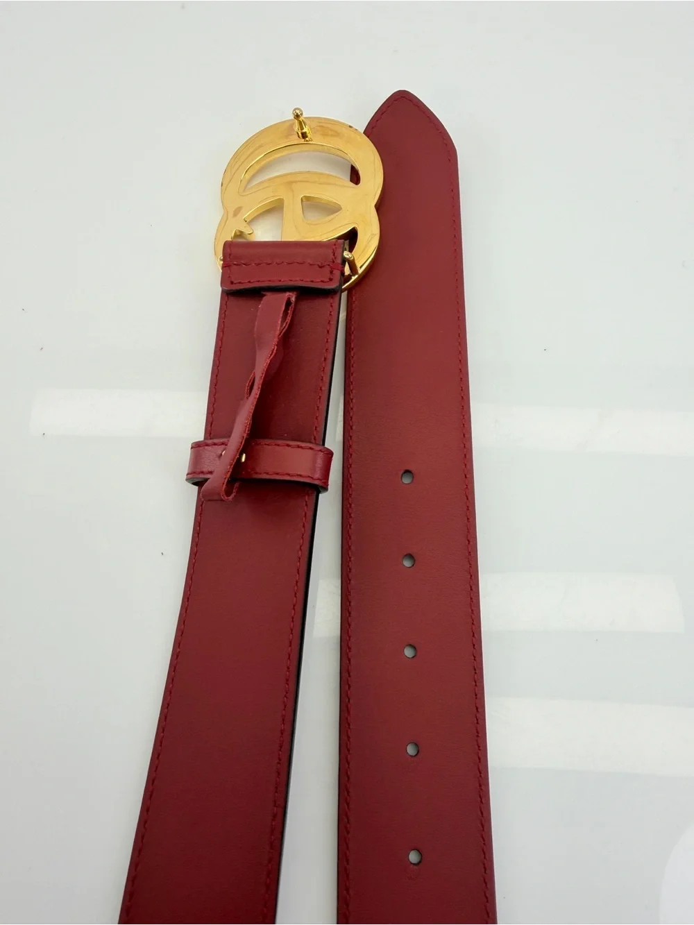 Authentic Gucci GG Marmont Wide Red Leather Belt Gold Buckle 406831 75/30